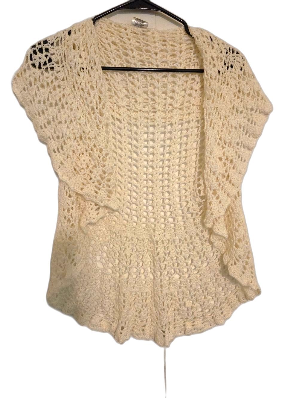 Ya Los Angeles Cream Open Crochet Short-Sleeve Cardigan